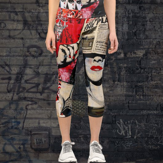 「気候変動」赤と黒のカプリレグランジギング カプリレギンス