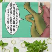 気候変化恐竜のパロディ漫画 キッチンタオル (折り畳み)