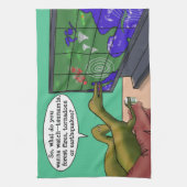 気候変化恐竜のパロディ漫画 キッチンタオル (縦)