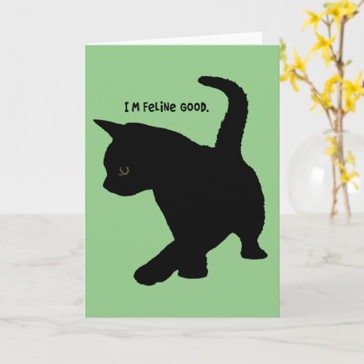 気分がいい 猫 シルエット カット カード (黄色い花)