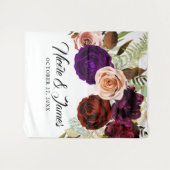 気分が落ちる ダーク フローラル グリーンベリー 大胆な結婚式の背景 タペストリー (正面(横))