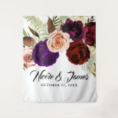 気分が落ちる ダーク フローラル グリーンベリー 大胆な結婚式の背景 タペストリー (正面)