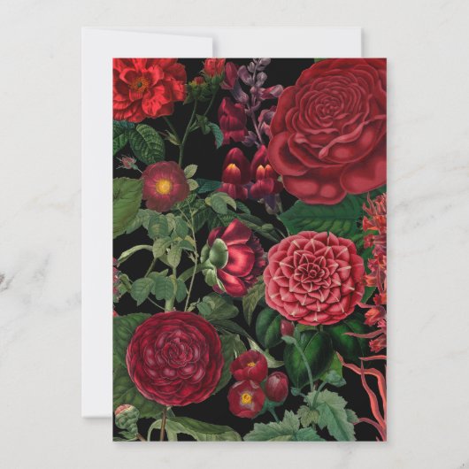 気分が落ち着く花のブラックアーチ バーガンディーレッドの結婚式 セーブザデート (裏面)