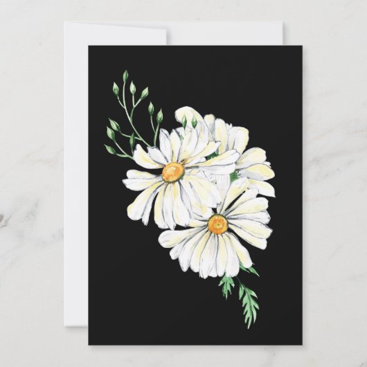 気分が落ち着く 黒に白いデイジーの結婚式の披露宴 招待状 (裏面)