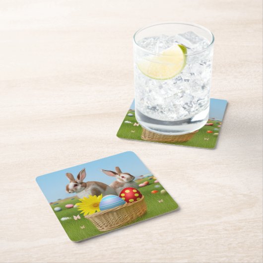 気分のためのイースターかわいい前向きバニー スクエアペーパーコースター (インサイチュ)