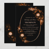 気分を揺さぶるブラックと焦橙色の花の結婚式 招待状 (正面/裏面)