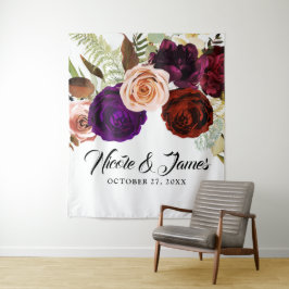 気分屋のダーク フローラル グリーンレイ ボールド ウェディング バックドロップ タペストリー