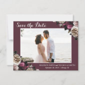 気分屋のバーガンディ＆ピンクの花柄 Save The Date マグネット (正面)