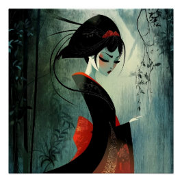 気分屋の考え込んだアニメの少女 ポスター