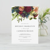 気分屋の花柄バーガンディ誕生日 招待状 (スタンド正面)