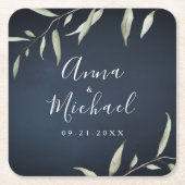 気分強いミニマル海軍の植物性結婚植物 スクエアペーパーコースター (正面)