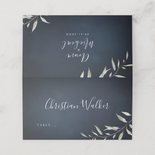 気分強いミニマル海軍の植物性結婚植物 プレイスカード (外部開封)