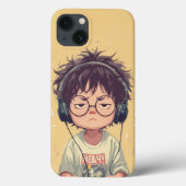 気分: ヘッドホンを付けた無気力な少年 スマホケース Case-Mate iPhoneケース (裏面)