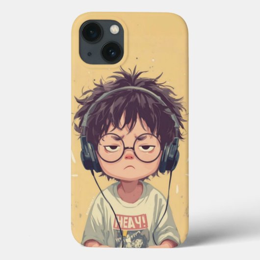 気分: ヘッドホンを付けた無気力な少年 スマホケース Case-Mate iPhoneケース (裏面)