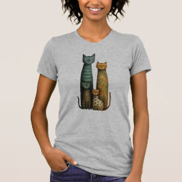 気取りのないフォークアートの猫の家族デザイン Tシャツ