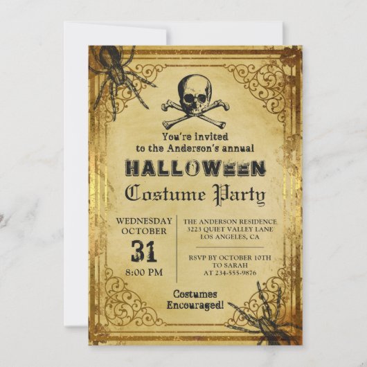 気味の悪いスカルクモ類ゴシックハローウィンパーティ 招待状 (正面)