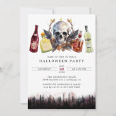 気味の悪いスカル&アルコール |おもしろいハローウィンパーティ 招待状 (正面)