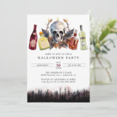気味の悪いスカル&アルコール |おもしろいハローウィンパーティ 招待状 (スタンド正面)