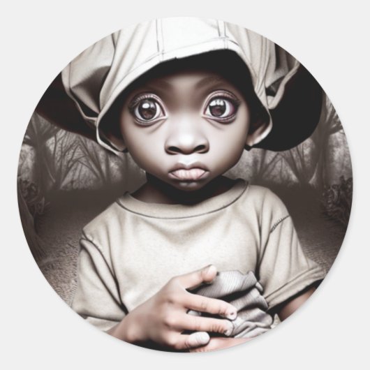 気味の悪いチビ(小さくかわいく書いた感じ)カボチャのハロウィーンを持つ民族少年 ラウンドシール (正面)