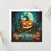 気味の悪いハッピーハローウィンカボチャイラストレーション カード (正面/裏面インサイチュ)