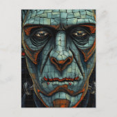 気味の悪いフランケンシュタインモンスターパチパチ顔クローズアップ シーズンポストカード (正面)