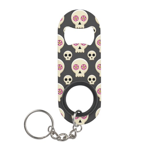 気味の悪い可愛いかわいいゴシックスカル花柄 キーホルダー栓抜き (正面)