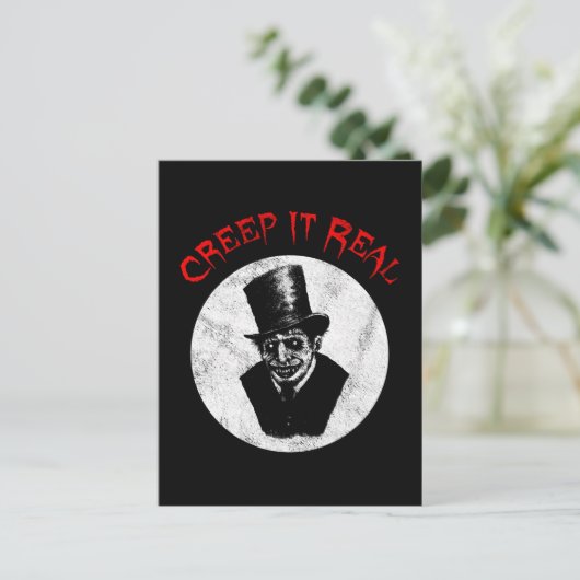 気味の悪い実在ハロおもしろいイーンの衣装を身に着ける ポストカード (スタンド正面)