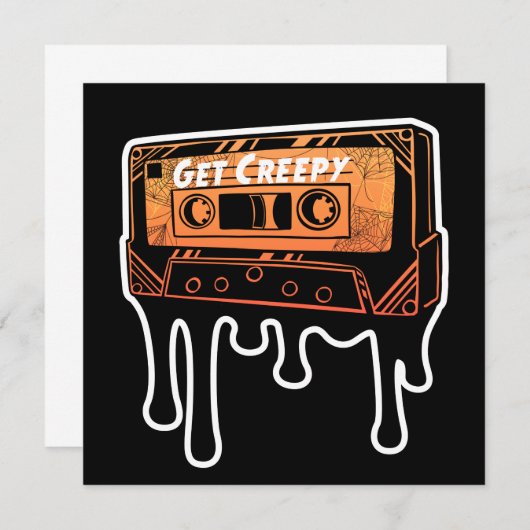気味悪いカセットのテープを滴らせるハロウィーン音楽を手に入れる 招待状 (正面/裏面)