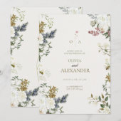 気品あるエバーグリーンと白いバラのボタニカル・ウォーターカラー 招待状 (正面/裏面)