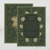 気品あるエメラルドグリーンのアンティークゴールドのバロック様式の装飾 招待状 (正面/裏面)