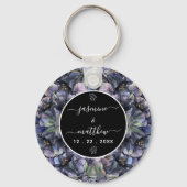 気品あるブラックフラワーのクラシックなカップル名 ウェディング キーホルダー (正面)