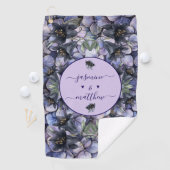 気品あるブラック フローラル クラシック カップル ネーム ウェディング ゴルフタオル (インサイチュ)