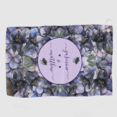 気品あるブラック フローラル クラシック カップル ネーム ウェディング ゴルフタオル (横)