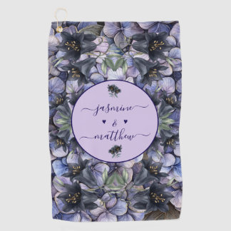 気品あるブラック フローラル クラシック カップル ネーム ウェディング ゴルフタオル