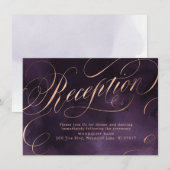 気品のあるパープルゴールドのカリグラフィー結婚式の披露宴 招待状 (正面/裏面)