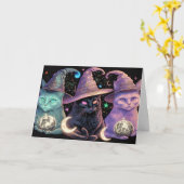 気威厳のあるの利いた猫イラストレーション カード (黄色い花)