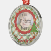 気持が良い格子縞のベビーの初めてのクリスマスのオーナメント メタルオーナメント (左)