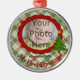 気持が良い格子縞のベビーの初めてのクリスマスのオーナメント メタルオーナメント