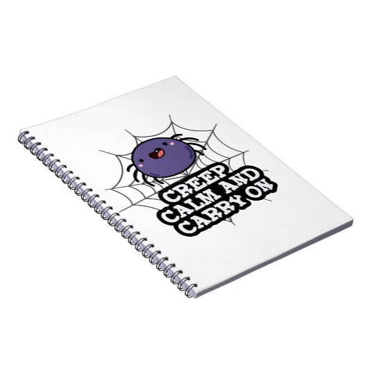 気持ちを落ち着かせて、のんびりと進め。かわいいクモのダジャレ ノートブック (右側)