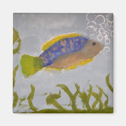 気泡が付いた絵画魚 マグネット (正面)