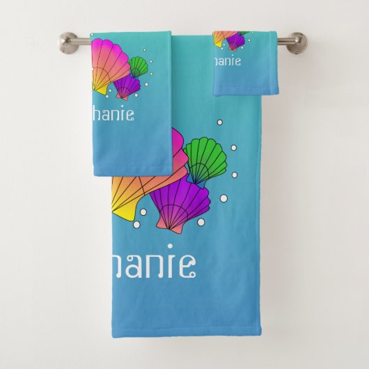 気泡パーソナライズされたカリブの付き貝殻 バスタオルセット (インサイチュ)