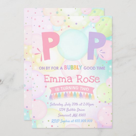 気泡パーティー誕生日招待状気泡誕生日 招待状 (正面/裏面)