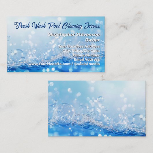 気泡澄んブルーウォータープール洗浄水中競技 名刺 (正面/裏面)