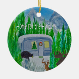 気流の雪に包まれたレトロキャンパーオーナメント セラミックオーナメント