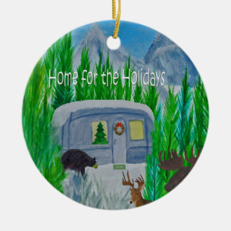 気流の雪に包まれたレトロキャンパーオーナメント セラミックオーナメント