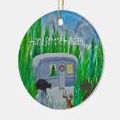 気流の雪に包まれたレトロキャンパーオーナメント セラミックオーナメント (左)
