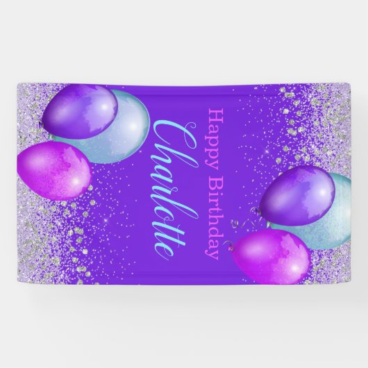 気球およびグリッターの縦の誕生日の旗 横断幕 (横)