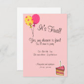 気球およびケーキの離婚のパーティの招待状 招待状 (正面/裏面)