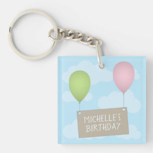 気球およびラベルの誕生日Keychain キーホルダー