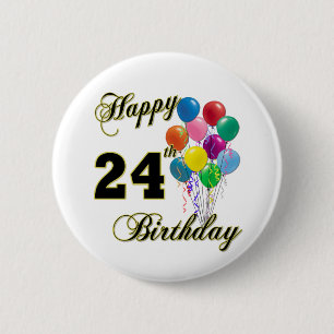 気球が付いている幸せな第24誕生日プレゼント 缶バッジ